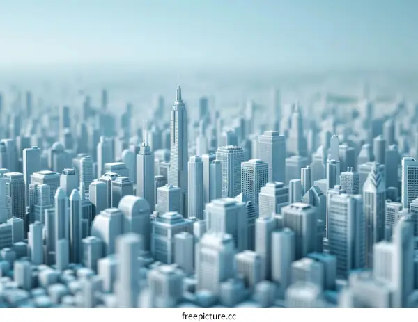 Blue and white miniature city illustration