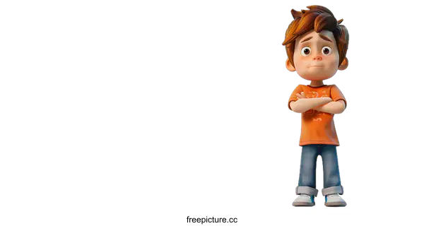 [Transparent Background PNG]3D cartoon character of a boy with crossed arms