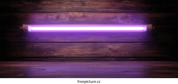 Purple Neon Tube on Rustic Wooden Background