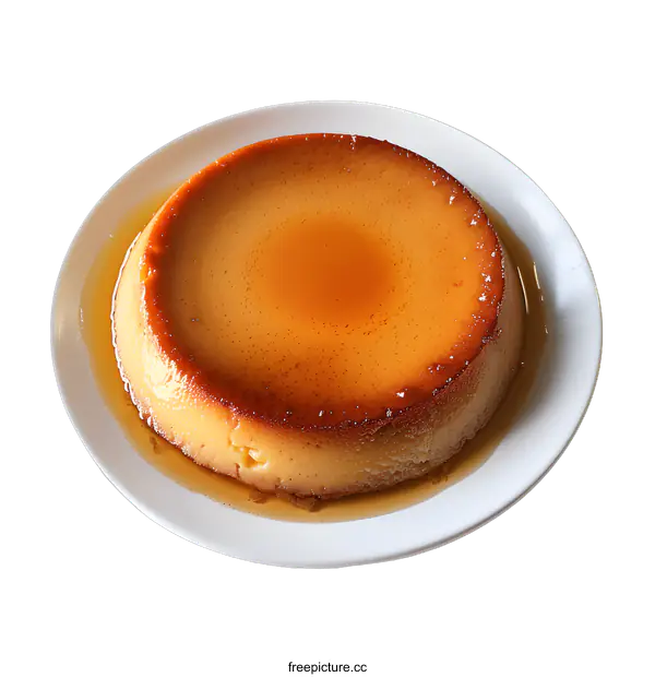 [Transparent Background PNG]A photo of a flan on a white plate