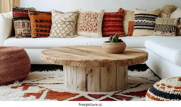 Bohemian Living Room Decor with Wooden Coffee Table