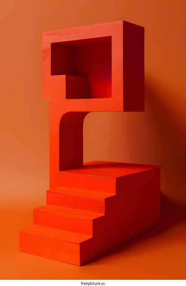 Abstract Red 3D Geometric Shapes With Steps
