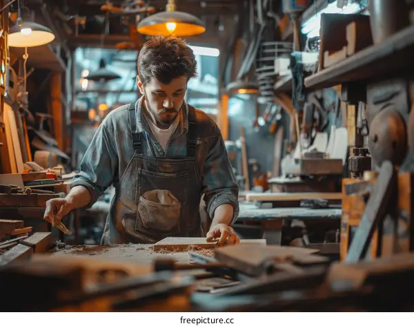 Carpenter at work in his workshop