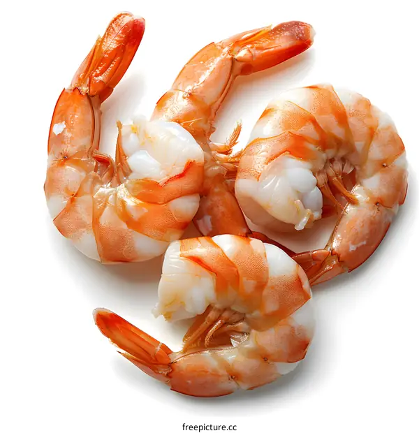Cooked Shrimp on White Background