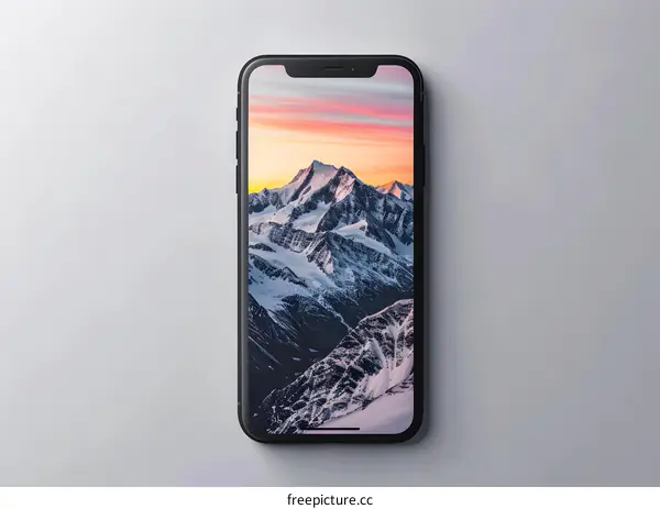 Black Smartphone with Mountain Landscape Wallpaper