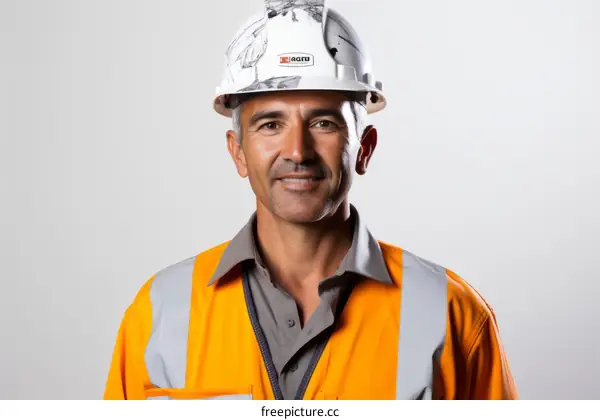 portrait of a construction worker wearing a hard hat and safety vest