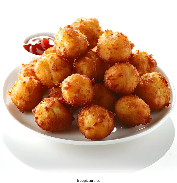 A plate full of fried potato balls