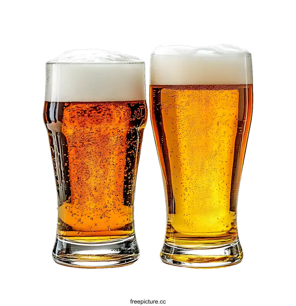 [Transparent Background PNG]Two Glasses of Frothy Beer