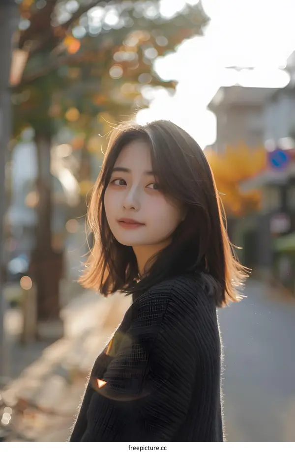 Beautiful Asian Woman in Knit Sweater