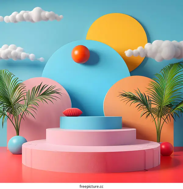 3d rendering of a podium with a pink pillow on it