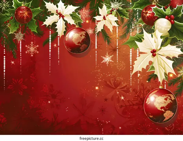 Christmas background with red and gold ornaments