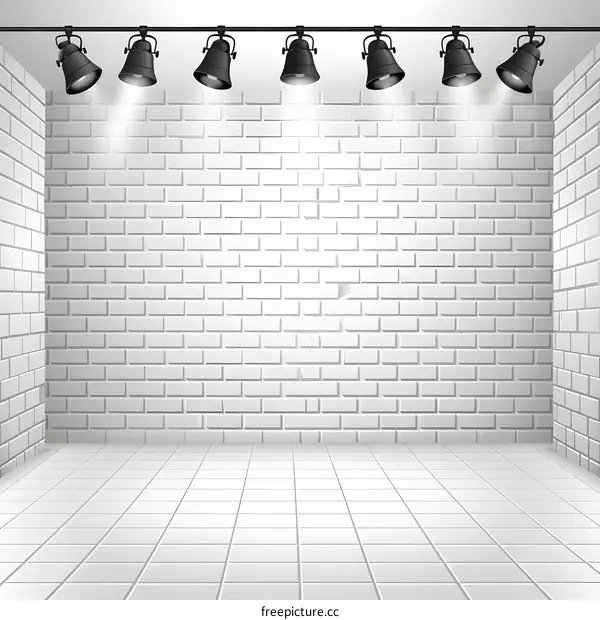 White Brick Wall with Spotlights for Stage Background