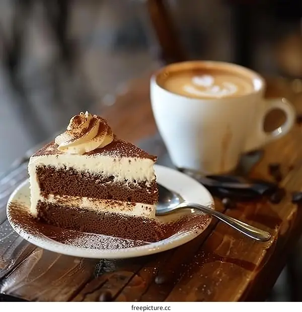 A delicious slice of chocolate cake and a cup of coffee