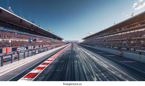 A Formula One race track with a large crowd in the stands