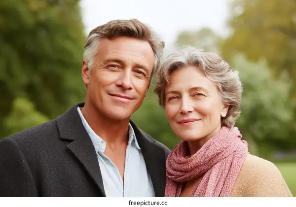 Smiling Couple Outdoors in Autumn