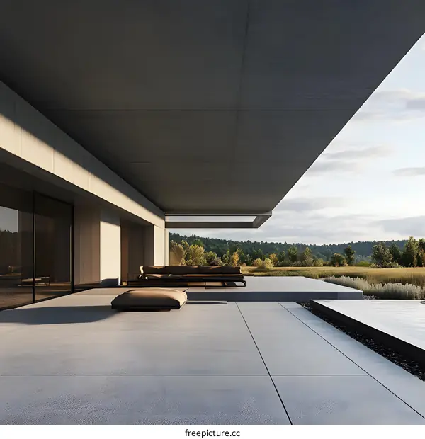 Modern Concrete Architecture Patio with Minimalist Furniture