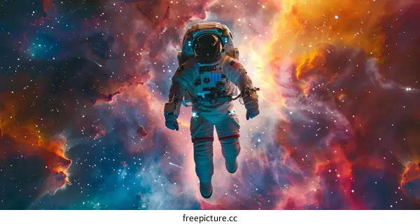 Astronaut in a spacesuit floating in the vastness of space