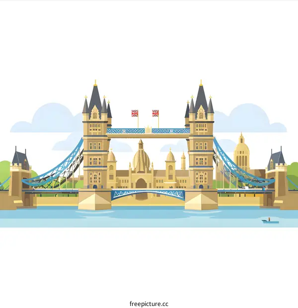 Tower Bridge London Flat Design Illustration