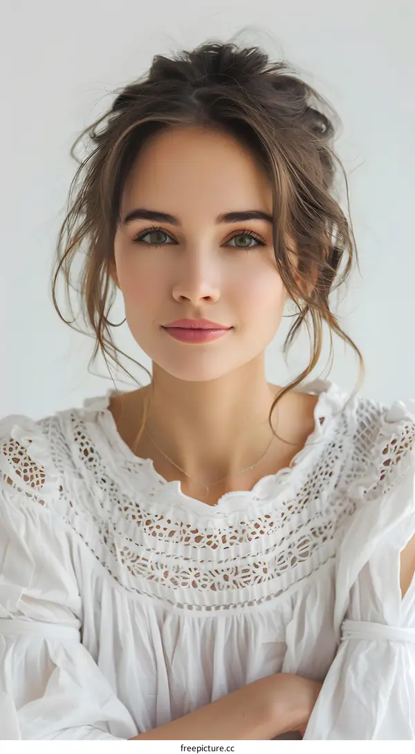 portrait of a beautiful young woman with brown hair and green eyes