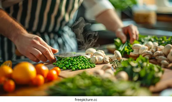 Chef is cooking with fresh organic vegetables