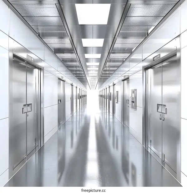 Modern Futuristic Interior of an Office Corridor with Doors