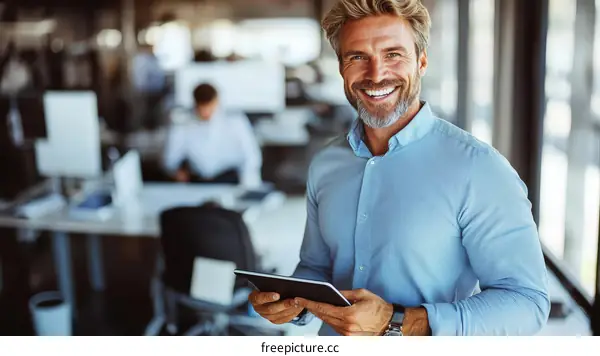 Smiling Businessman in Modern Office