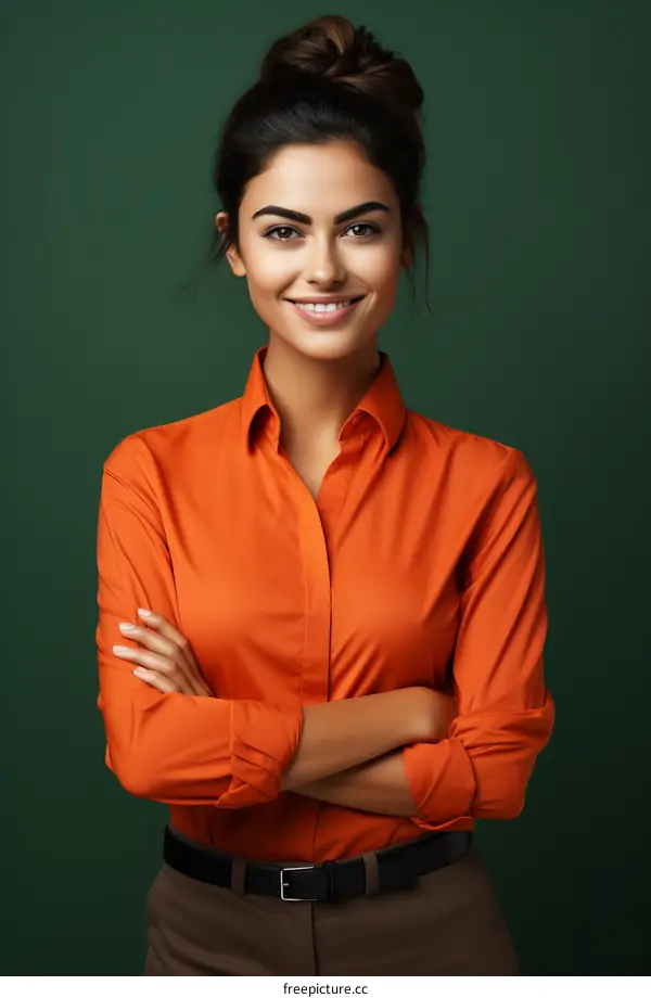 Portrait of a young woman in an orange shirt