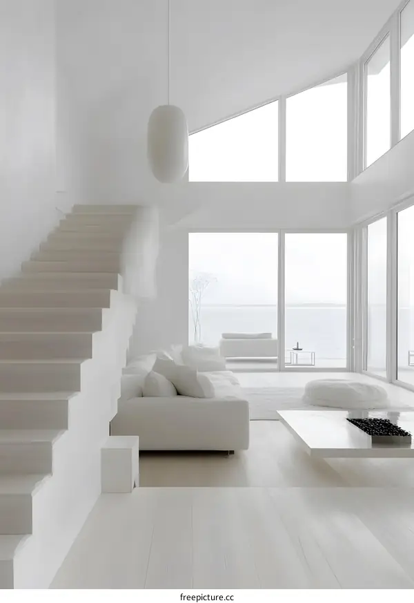 Modern White Interior Design Living Room With Sea View