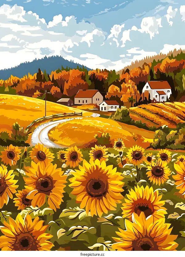 Sunflowers Field Landscape Painting