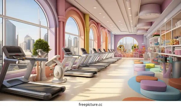 Colorful and Pastel Themed Gym Interior
