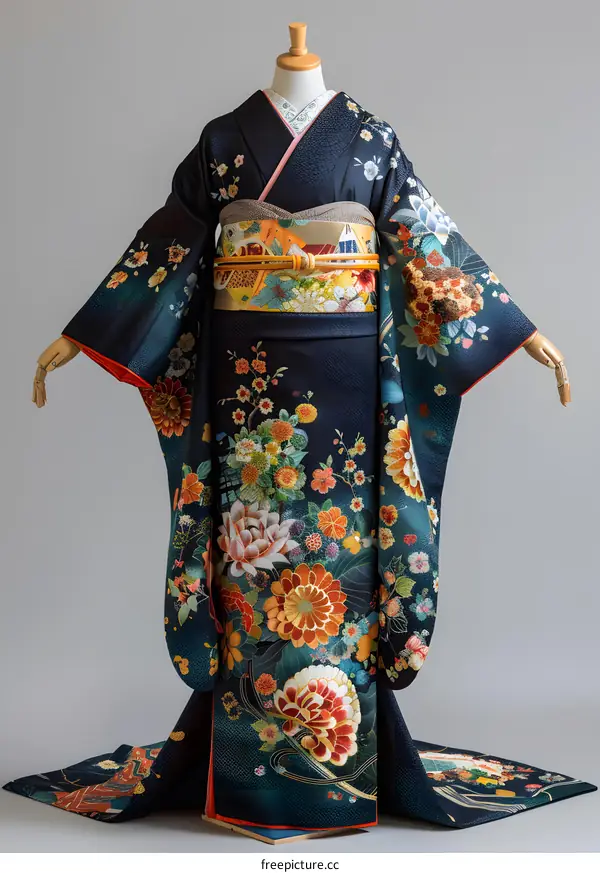A woman wearing a kimono with a floral pattern