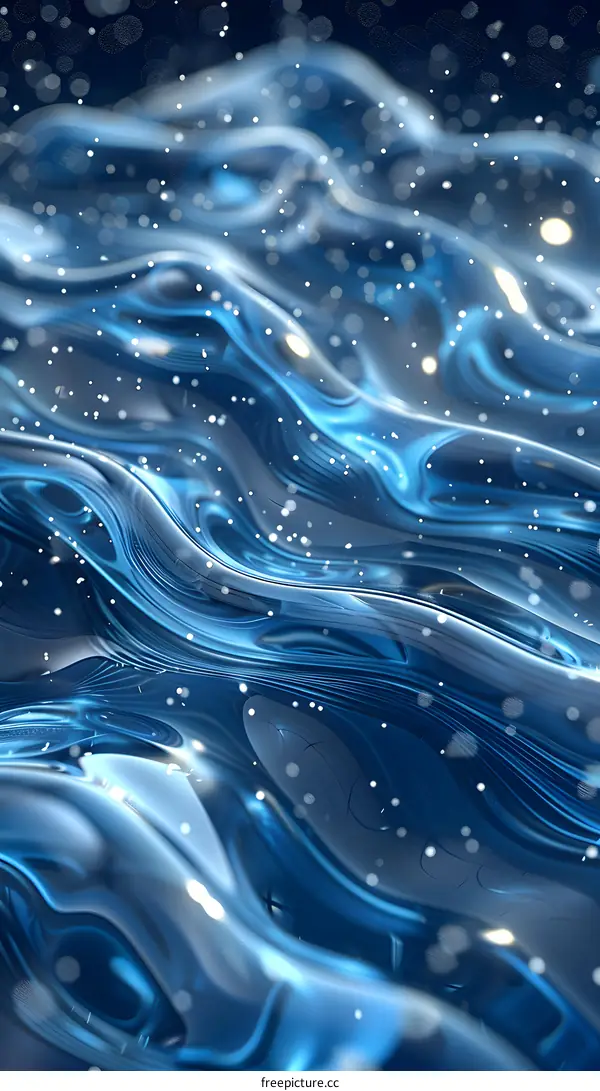 Blue Abstract 3D Rendering Of Water Surface With Snowflakes