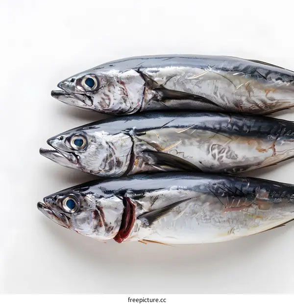 Three fresh fish on a white background