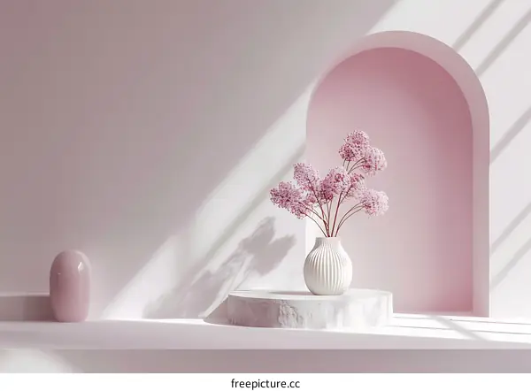 Minimalist Pink Aesthetic Product Display with Flowers