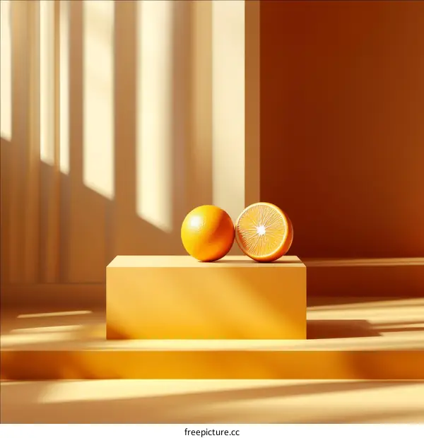 Orange Fruit Still Life Composition on Pastel Display