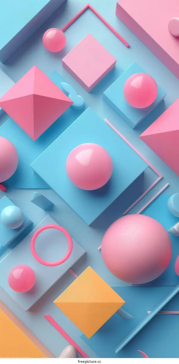 Pastel Pink and Blue 3D Geometric Shapes Abstract Background