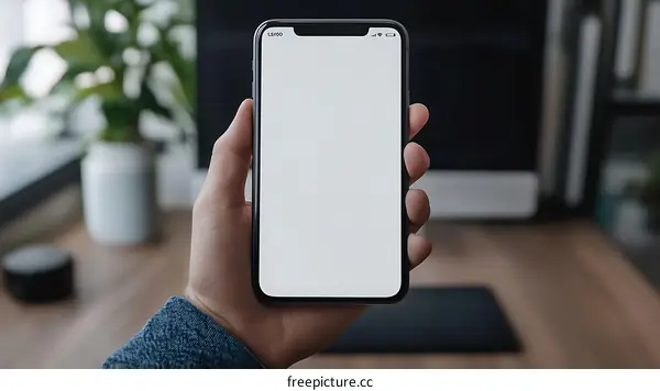 Hand Holding Smartphone with Blank Screen Mockup