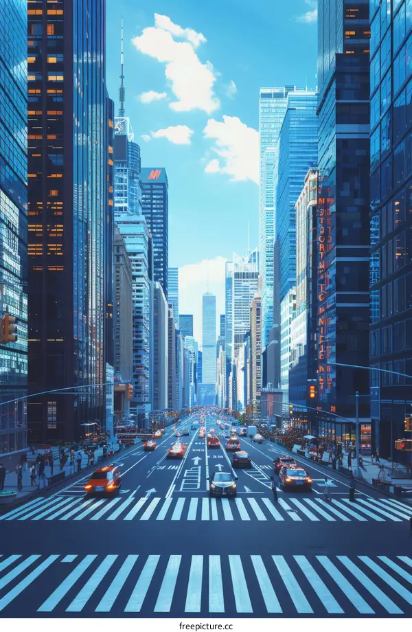 New York City Street Scene with Skyscrapers