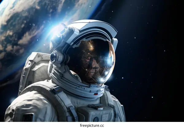 An astronaut in a spacesuit with the Earth in the background