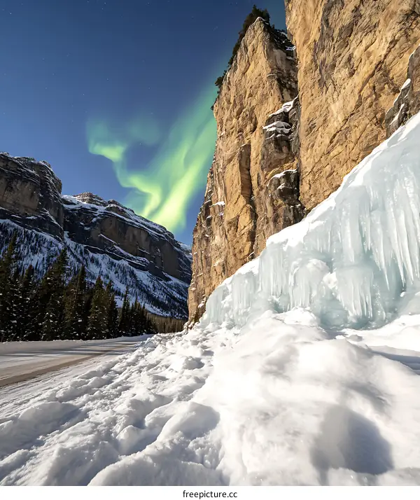 Northern Lights Aurora Borealis Display Over Snowy Mountain Range