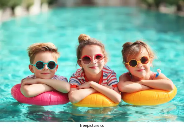 Children having fun in a swimming pool