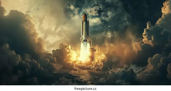 Space Shuttle Atlantis launching into space