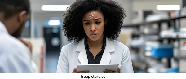 African American Doctor Looking at Tablet Device in Lab