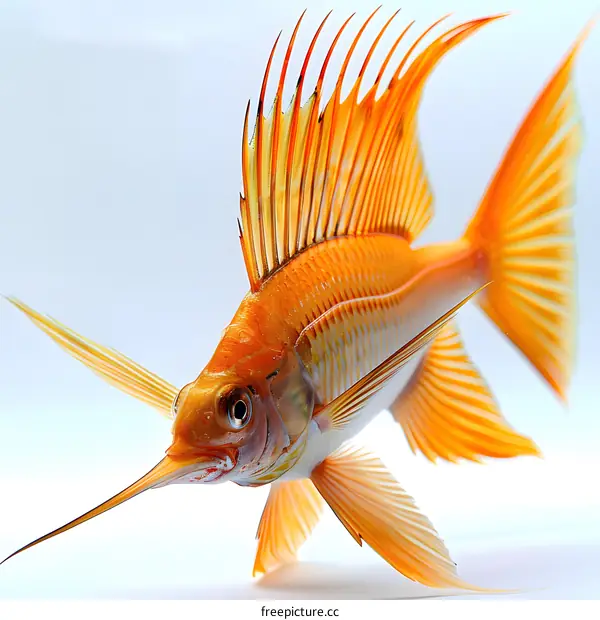A 3D illustration of a red and orange fish