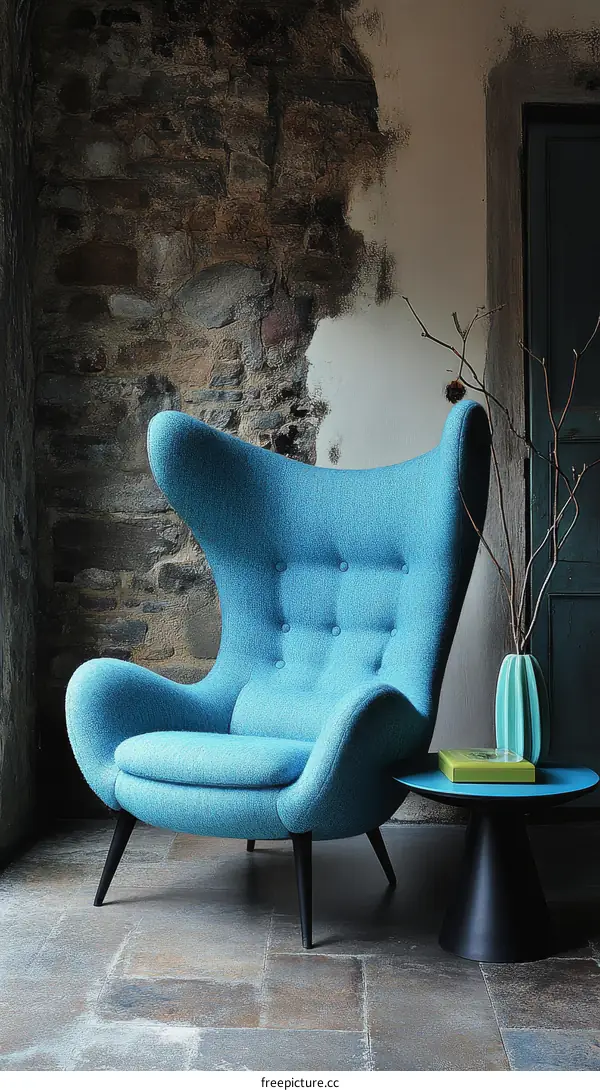 Mid-Century Modern Teal Wingback Chair