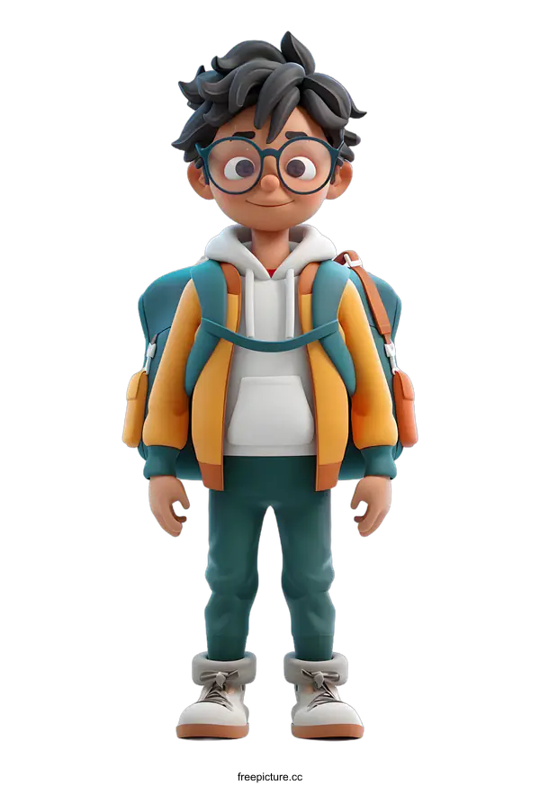 [Transparent Background PNG]A 3D illustration of a boy wearing a yellow jacket