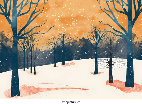 Winter Forest Illustration with Bare Trees and Snow