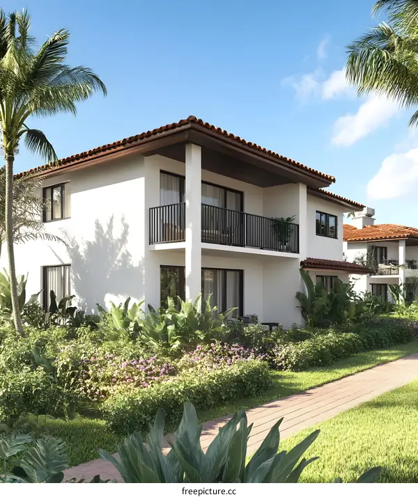 Modern Tropical Villa With Balcony and Lush Greenery