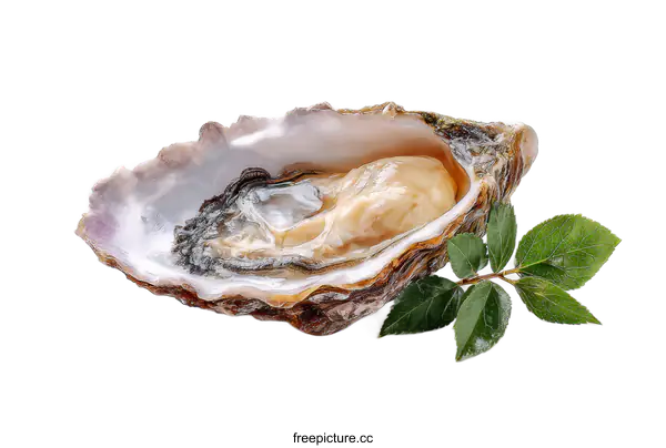 [Transparent Background PNG]Fresh Oyster with a Garnish of Leaves