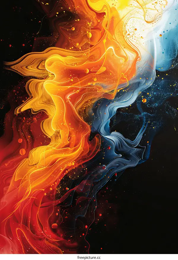 Abstract Art Background with Red Yellow and Blue Paint Swirls